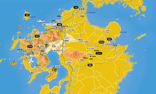 九州,観光マップ,地図,イラストマップ