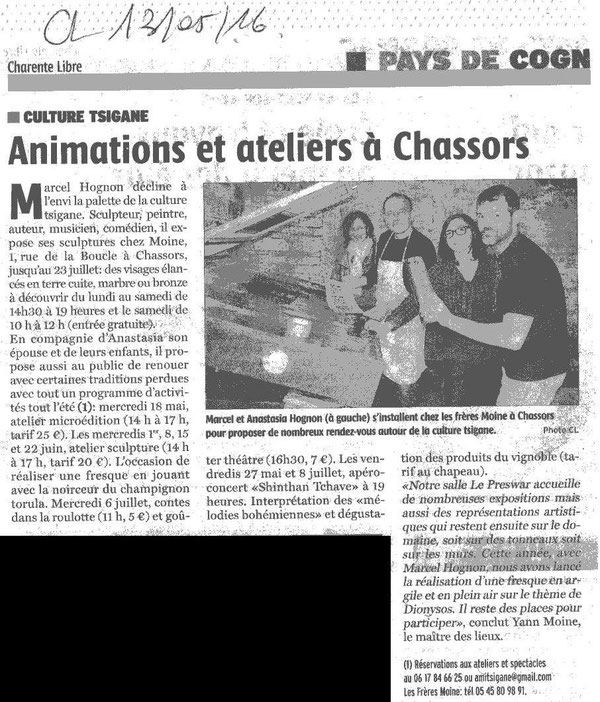 ARTICLE CHARENTE LIBRE 13 MAI 2016