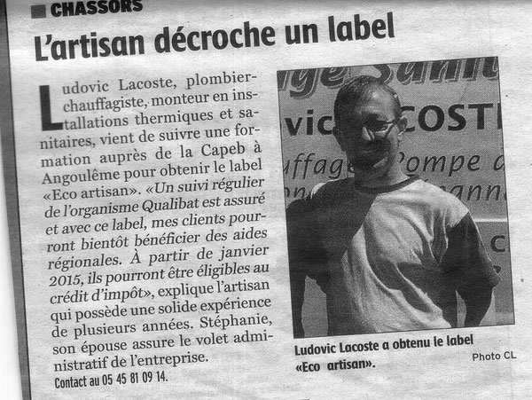 Article Charente Libre 12 juin 2014