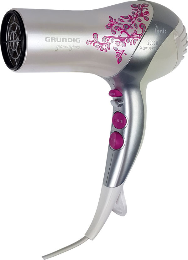 Föhn pink-weiß-silber ... Grundig HD 6862 Ionic-Haartrockner Glamstyler, Grundig Haartrockner, Haartrockner Grundig