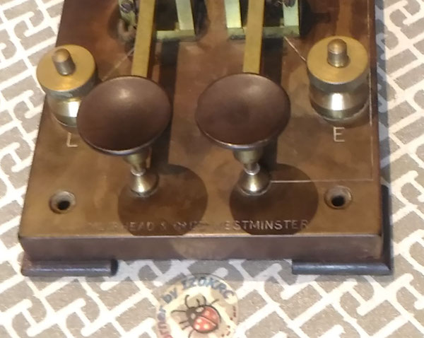 Late Submarine Muirhead transatlantic key - particular of front operator side with line terminals write L and E+ -