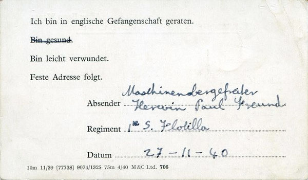 Postkarte des MaschObGefr. Freund aus der Gefangenschaft an seinen Vater - Bild: Archiv Maik Freund