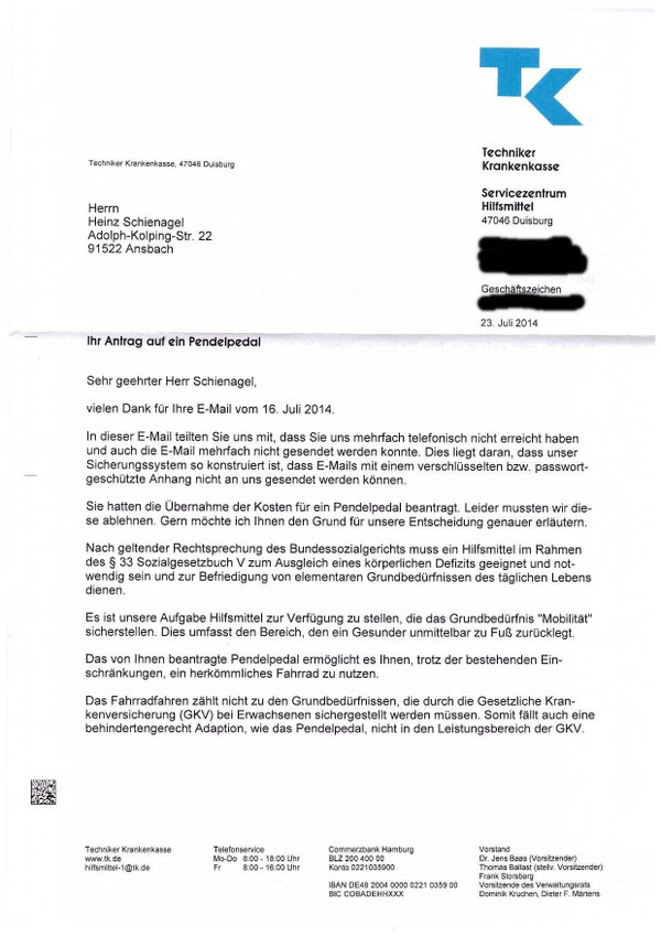 2. Antwortschreiben der TK