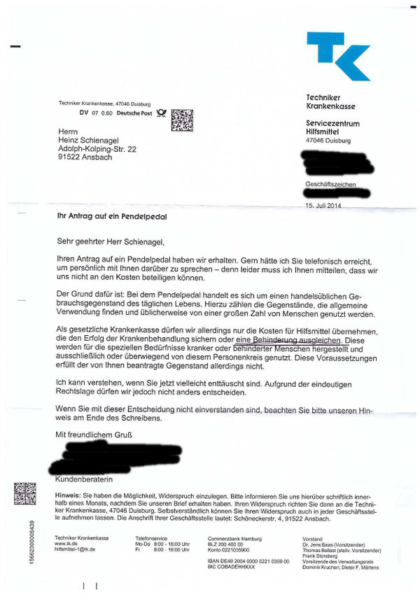 1. Antwortschreiben der TK