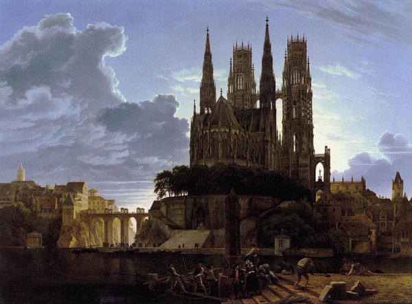 K. F. Schinkel: "Ciudad medieval junto al río".