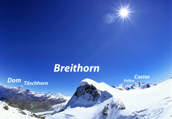 Das Breithorn vom Kleinen Matterhorn aus gesehen.