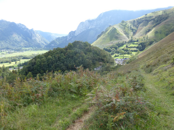 Descente sur le haut du village d'Osse-en-Aspe par le Chemin de Proudequi.