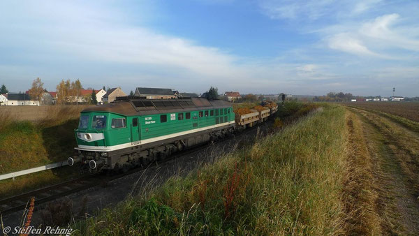 Halt am ehemaligen Bahnsteig Raitzhain, die Bahn AG hat Verspätung und selbstverständlich Vorfahrt (November 2010)