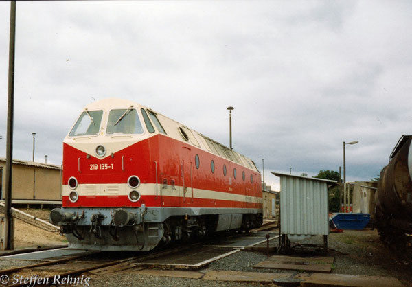 219 135-1 (119 135-2) an der Tankstelle im Bw Gera (1994)