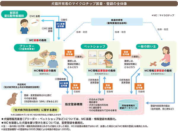 犬猫マイクロチップ　登録　代行　ブリーダーやペットショップ等で販売される犬や猫について、マイクロチップの装着が義務化されました。つまり、ブリーダーやペットショップ等で購入した犬や猫にはマイクロチップが装着されており、飼い主になる際には、ご自身の情報に変更する必要があります（変更登録）。さらに、他者から犬や猫を譲り受けて、その犬や猫にご自身が獣医師に依頼してマイクロチップを装着した場合には、情報の登録が必要になります。登録できるのは本人と行政書士のみです。