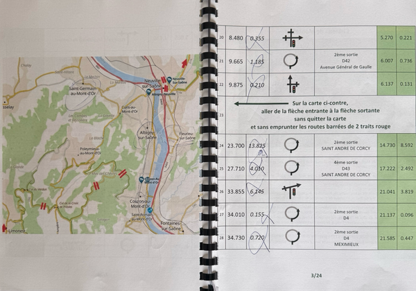 Extrait du road book du Rallye de Charbonnières Classic