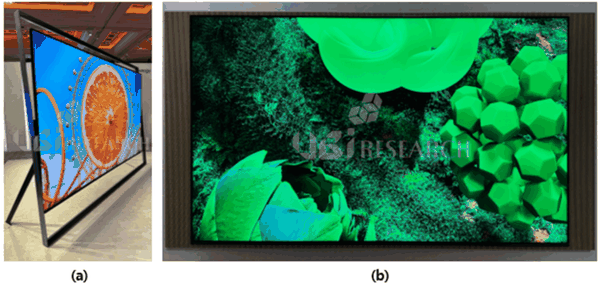 (a)「Timeless Frame」および (b)「Layered Wall」デザインを採用した130インチMicro RGB TVの展示風景（出典：サムスン電子）