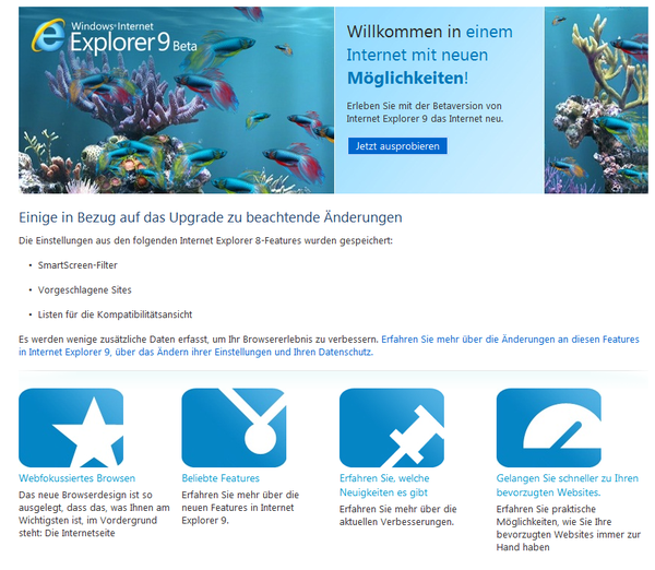 Startseite nach Installation des Browsers.