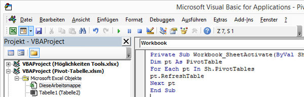 Excel Pivot Tabelle automatisch aktualisieren