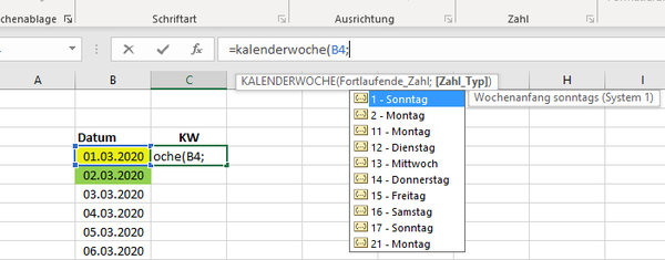 Excel - Kalenderwoche aus Datum auslesen