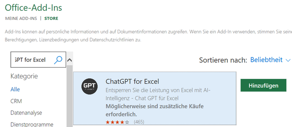 Excel ChatGPT einbinden