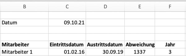Betriebszugehörigkeit in Excel berechnen in Monate und Jahre