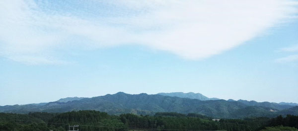 豊後大野市三重町のシンボル『佩楯(はいだて)山』を遠景に望む風景です。