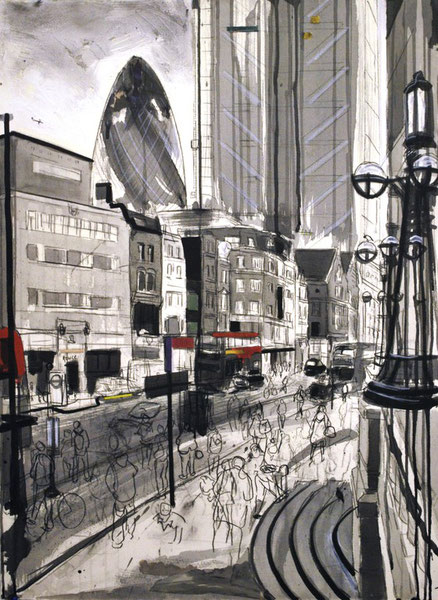 Bishopsgate, charcoal and ink on paper, 50 x 75cm