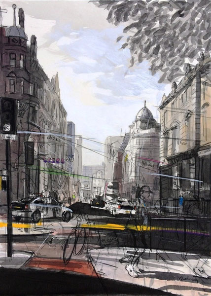 Park Row (Leeds), charcoal and ink on paper, 56 x 76cm