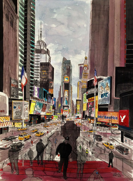 New York Times Square, charcoal and ink on paper, 56 x 76cm