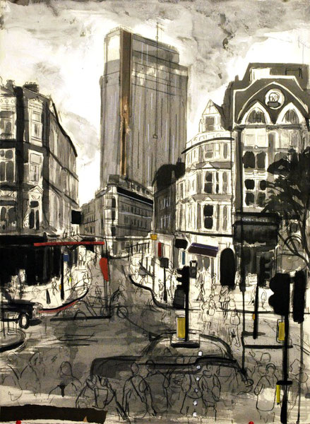 Bishopsgate 2, charcoal and ink on paper, 50 x 75cm
