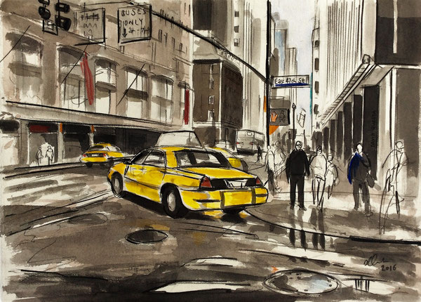East 37th St, New York, charcoal and ink on paper, 30 x 50cm