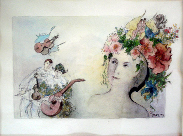   Melodie für Blumenmädchen    47 x55 cm. inkl.Rahmen    1600.- Euro      Aquarell 