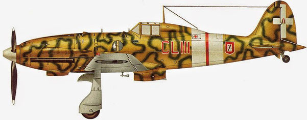 Macchi M.C. 202 del 153° (CLIII) gruppo caccia terrestre. Questo esemplare era pilotato dal Mag. Andrea Favini, Sicilia 1942.