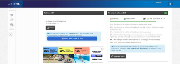 Tutoriel pour prendre sa licence de triathlon sur l'Espace Tri illustré avec des captures d'écran.