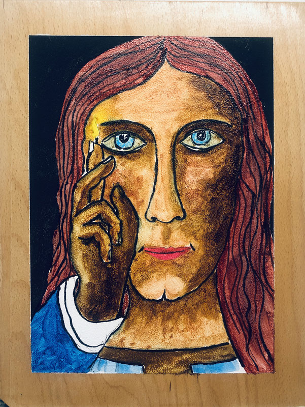 Salvator Mundi, acrylic on wood panel, 35 x 27 cm, 2022/53