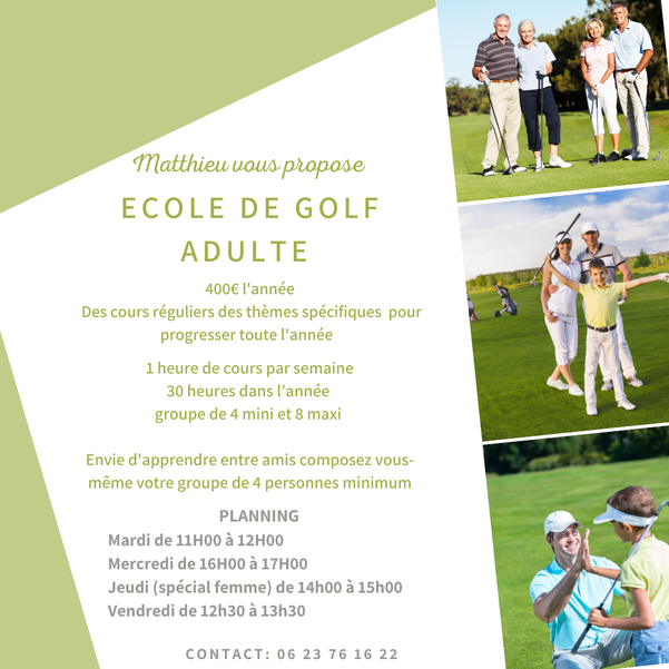 Cours de golf individuel et collectif, Stage de golf ou Initiation pour adultes et enfants au Golf de Montereau la Forteresse à 1 heure au sud de Paris.