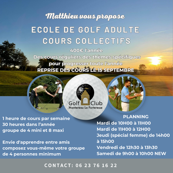Cours de golf individuel et collectif, Stage de golf ou Initiation pour adultes et enfants au Golf de Montereau la Forteresse à 1 heure au sud de Paris.