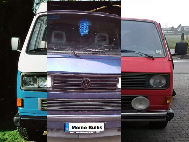 von links nach rechts: VW T3 1,9l WBX Bj: 1985, VW T3 LLE 1,6l TD Bj: 1992, VW T3 1,6l TD Bj: 1989