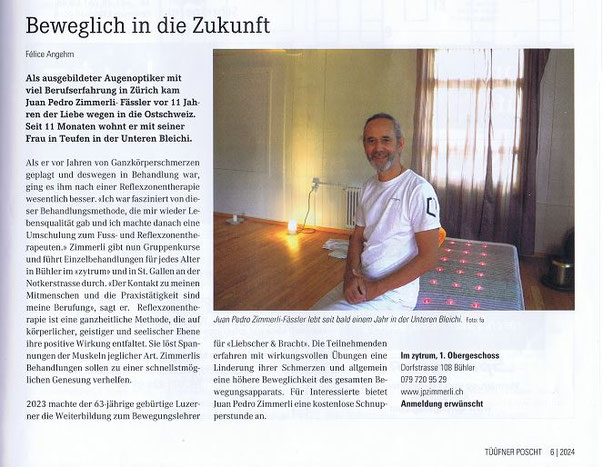 Bewegungslehrer für Liebscher & Bracht Übungen® Juan Pedro Zimmerli, Dipl. Ganzkörper Reflexzonentherpeut