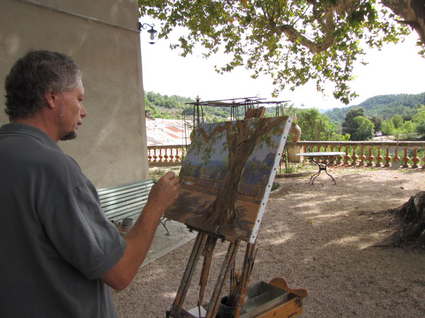 Tony Wahlander ( Tony Wåhlander), artiste peintre, sur la terrasse d'une bastide en Provence .