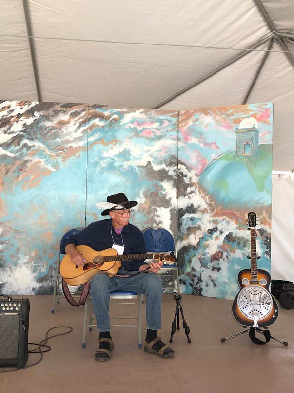 Dennis performing at Meherana Spiritual Center, Mariposa, Nth CA. Image courtesy of Raine Eastman-Gannett.