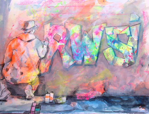 Der Sprayer 42 x 56  Aquarell, Acryl auf Papier