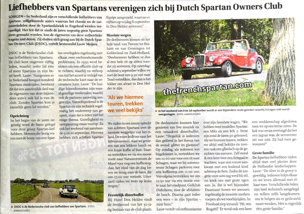 Article de journal relatif au Dutch Spartan Owners Club