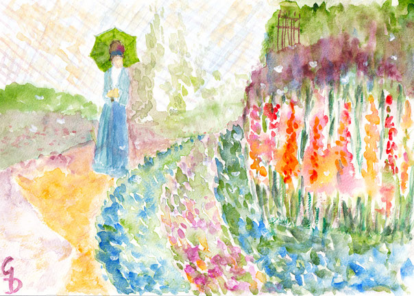 Dame mit grünem Schirm, Studie nach Claude Monet, A4, €150