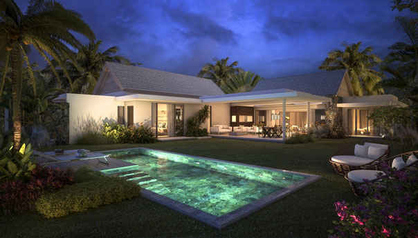 VUE de NUIT VILLAS DOMAINE DE LATANIA PROGRAMME IMMOBILIER OUEST ILE MAURICE