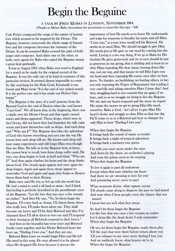 Courtesy of ; Meher Baba Australia newsletter -  Feb.2004, p14 