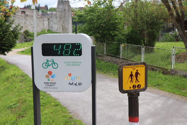Fahrradzähler am Radweg in Rastoke - Mitte Mai hat er schon 482 Räder für diesen Monat gezählt