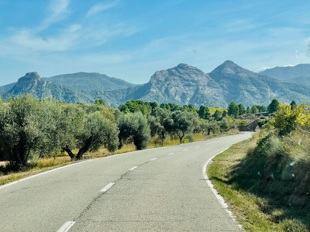 Auf zum nächsten Abenteuer - Straße nach Bot, wo wir einen Via Verde (grünen Radweg) radeln wollen