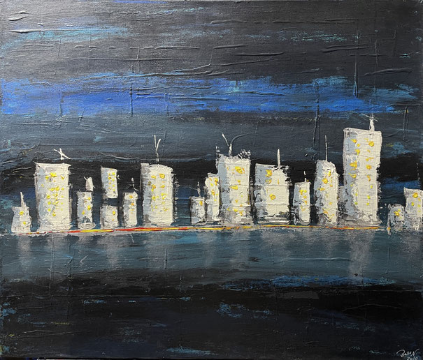 Acrylbild Stadtpanorama nachts