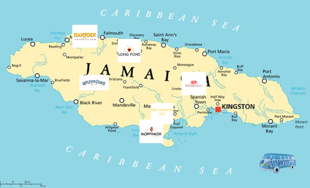 Carte des distilleries jamaïcaines