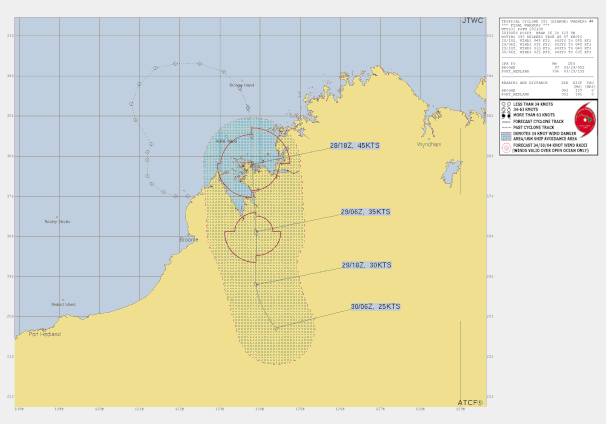 Track map and details of tropical cyclone Dianne near the Kimberley coast, March 29 2025. From JTWC.