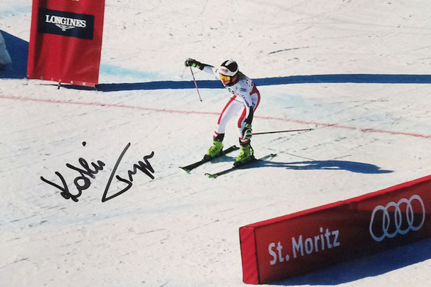 Kathrina Truppe Austria, Bronze Medal Junior World Championship, 5th Team Event World Championship St. Moritz, Silver Medal Team Event Olympia 2018, Picture taken at Team Event, Autograph by Mail