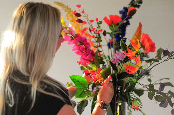 Britt's zijden bloemen in Haarsteeg en Berghem. Foto van zijden bloemenboeket.