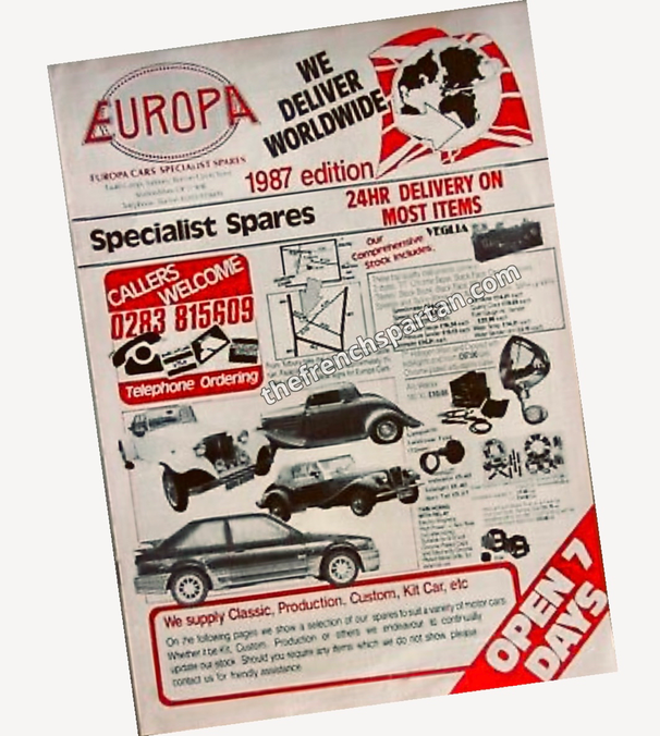 Spartan car on the cover of the 1987 Europa Cars catalog